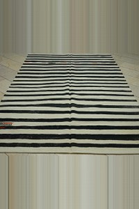 6x10 Minimalist Black And White Wool Kilim Rug. 194,293 - Turkish Natural Rug  $i