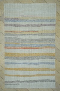 Turkish Hemp Rug 6x10 Primitive Stripe Pattern Organic Hemp Rug 184,298