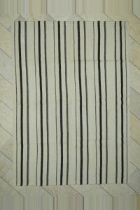 Turkish Natural Rug 6x8.5 Naturel Wool Stripe Turkish Kilim Rug 188,260