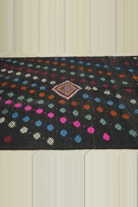 6x9.5 Embroidered Black Goat Hair Kilim Rug 183,291 - Goat Hair Rug  $i