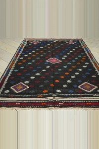 6x9.5 Embroidered Black Goat Hair Kilim Rug 192,291 - Goat Hair Rug  $i