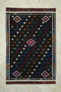 Goat Hair Rug 6x9.5 Embroidered Black Goat Hair Kilim Rug 192,291
