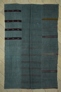 Turkish Hemp Rug 6x9 Overdyed Gray Hemp Kilim Rug. 187,286