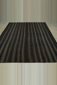 6x9 Stripe Dark Brown Gray Goat Hair Kilim Rug 184,268 - Goat Hair Rug  $i