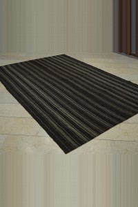 6x9 Stripe Dark Brown Gray Goat Hair Kilim Rug 184,268 - Goat Hair Rug  $i