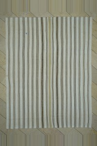 Turkish Natural Rug 7x10 Minimalist Stripe Naturak Kilim Rug 217,287
