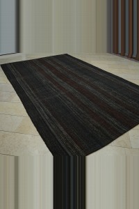 7x11.5 Red Stripe Dark Brown Goat Hair Kilim Rug 210,347 - Goat Hair Rug  $i