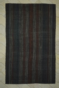 Goat Hair Rug 7x11.5 Red Stripe Dark Brown Goat Hair Kilim Rug 210,347