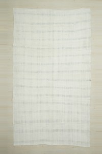 Turkish Hemp Rug 7x12 Broken Gray Striped Hemp Kilim Rug 200,351