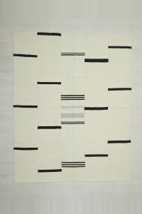 Turkish Natural Rug 7x8 Minimalist Decor Stripe Kilim Rug. 202,255