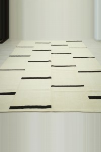 8x10 Modern Dark Brown Stripe And White Kilim Rug. 242,307 - Turkish Natural Rug  $i