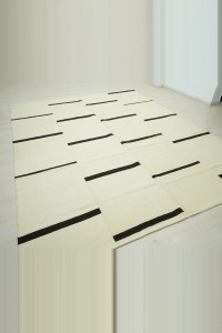 8x10 Modern Dark Brown Stripe And White Kilim Rug. 242,307 - Turkish Natural Rug  $i