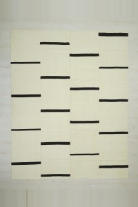 Turkish Natural Rug 8x10 Modern Dark Brown Stripe And White Kilim Rug. 242,307
