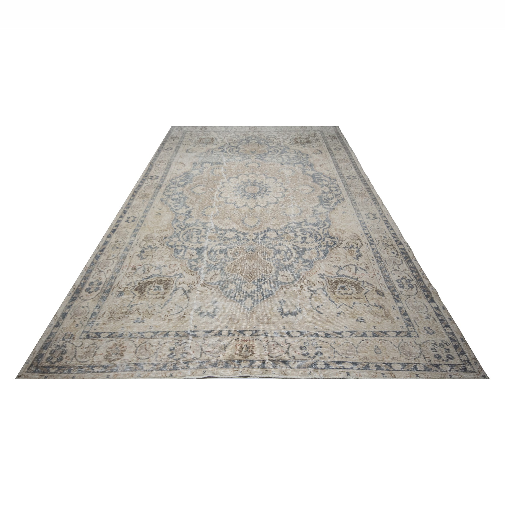 Beige Blue Vintage Oushak Rug 7x11 Feet - Turkish Carpet Rug