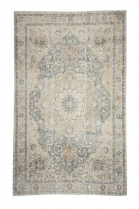 Turkish Carpet Rug Beige Blue Vintage Oushak Rug 7x11 Feet 200,320