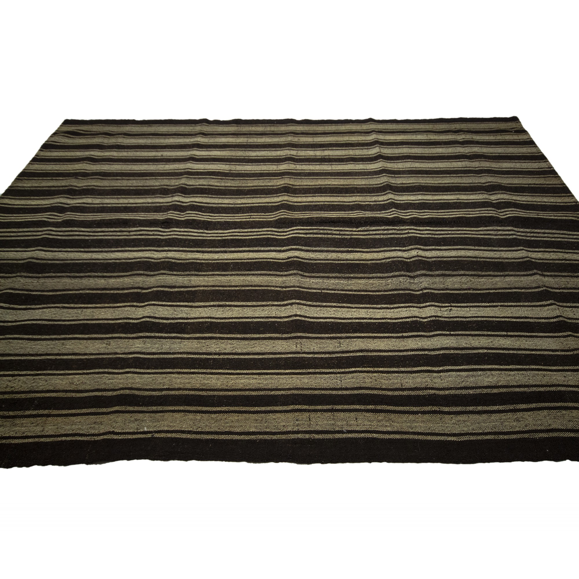 Black And Gray Striped Turkish Kilim rug 7x10 Feet Goat Hair Rug