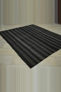 Black And Gray Turkish Kilim Rug 7x8 Feet 198,238 - Goat Hair Rug  $i