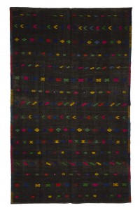 Goat Hair Rug Black And Pink Turkish Kilim Rug 6x10 Feet  180,295