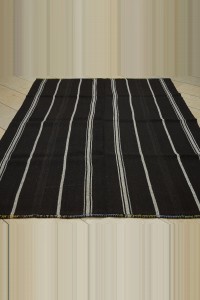 Black And White Turkish Kilim Rug 6x8  180,237 - Goat Hair Rug  $i