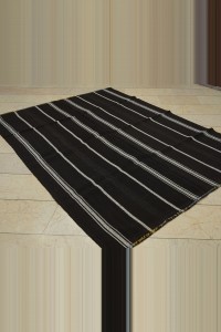 Black And White Turkish Kilim Rug 6x8  180,237 - Goat Hair Rug  $i
