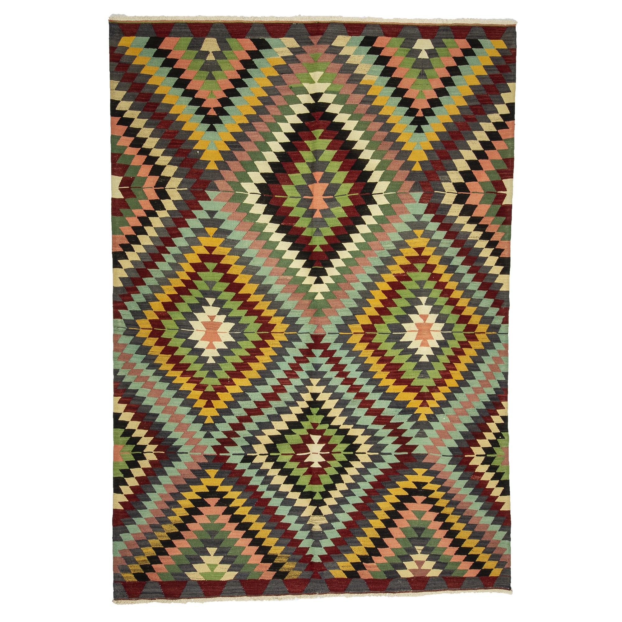 Blue Yellow Turkish Kilim Rug 6x9 Feet Turkish Kilim Rug