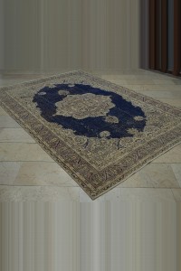 Cevheri Tebriz Pattern Navy Blue Oushak Rug 6x10 Feet 196,290 - Oushak Rug  $i