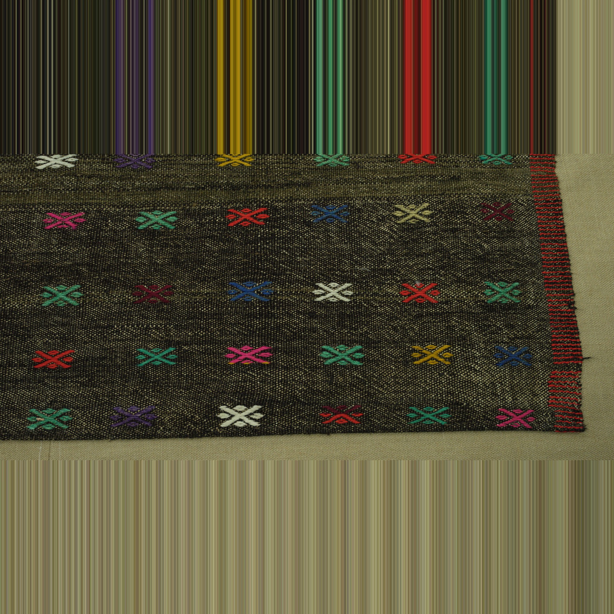 Colourful Wool Embrodiery on Goat Hair Rug 7x10 Feet Goat Hair Rug