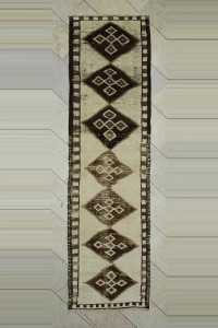 Turkish Rug Runner Cream Brown Rug Runner 3x10 Feet 85,307