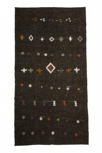 Goat Hair Rug Embroidered Brown Turkish Kilim Rug 5x9 Feet  154,290