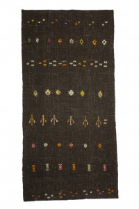 Goat Hair Rug Embroidered Dark Brown Turkish Kilim Rug 5x10 Feet  152,310