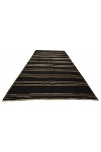 Gray Striped Black Turkish Kilim rug 7x12 Feet  218,362 - Goat Hair Rug  $i