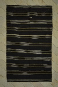 Goat Hair Rug Gray Striped Black Turkish Kilim rug 7x12 Feet  218,362