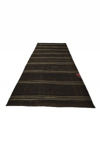 Gray Striped Dark Brown Turkish Kilim Rug 5x11 Feet  157,332 - Goat Hair Rug  $i