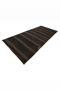 Gray Striped Dark Brown Turkish Kilim Rug 5x11 Feet  157,332 - Goat Hair Rug  $i