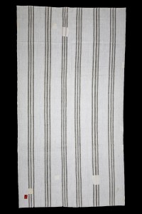 Khaki Striped Grayish White Turkish Kilim Rug 7x12 Feet  200,366 - Grey Turkish Rug  $i