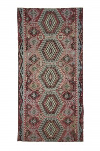 Turkish Carpet Kilim Jacquard RUNNER Cover 140 cm x 45 cm TILE RED-BLUE 