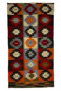 Turkish Kilim Rug Large Orange Blue Turkish Kilim Rug 7x13 Feet 210,387