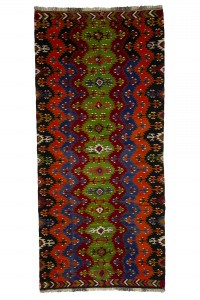 Orange Green Turkish Flat Weave Kilim Rug 5x11 Feet 150,323 - Turkish Kilim Rug  $i