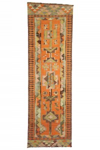 Turkish Rug Runner Orange Herki Kilim Rug Runner 3x9 86,280