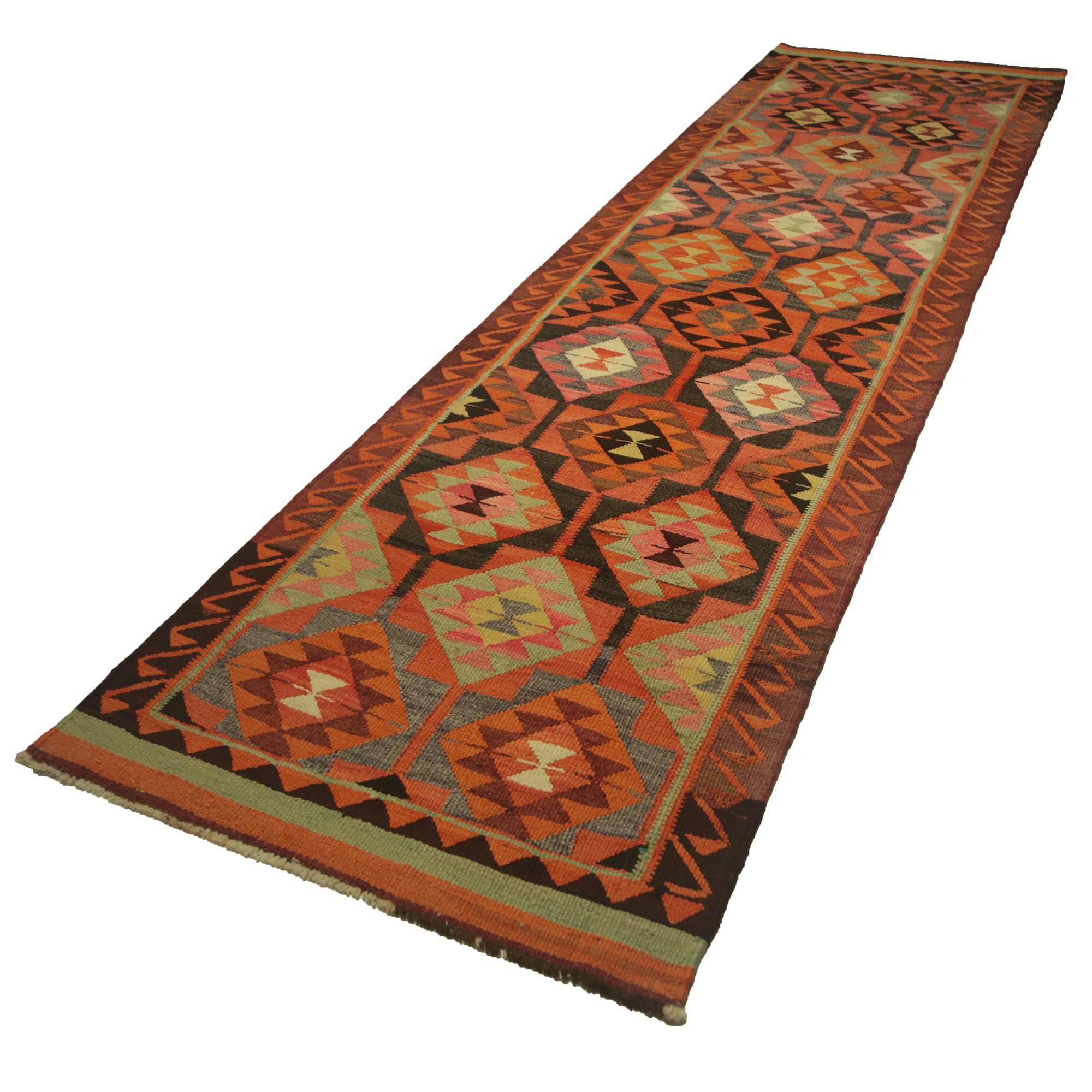 Pink Kilim Rug Runner 3x12 Feet Turkish Rug Runner