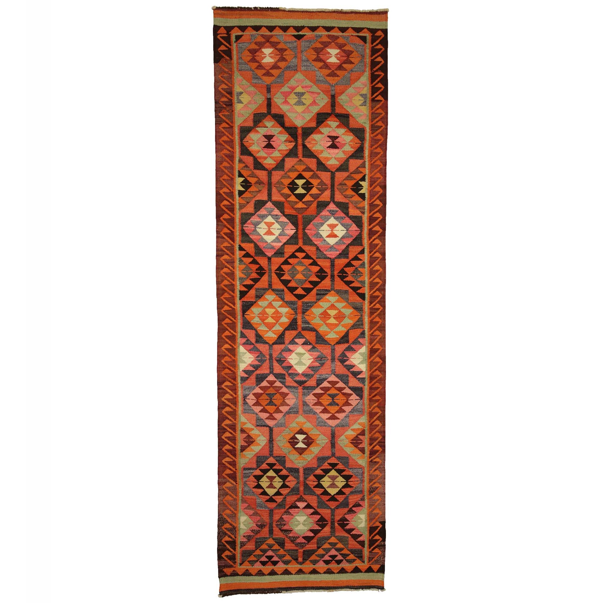 Pink Kilim Rug Runner 3x12 Feet Turkish Rug Runner