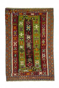 Turkish Kilim Rug Red and Green Kilim Rug 4x6 Feet 115,177