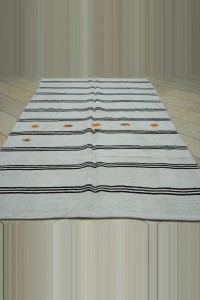Stripe Pattern Organic Hemp Kilim Rug 6x10 177,295 - Turkish Hemp Rug  $i