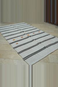 Stripe Pattern Organic Hemp Kilim Rug 6x10 177,295 - Turkish Hemp Rug  $i