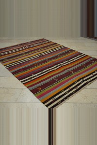 Striped Denizli Tavas Kilim Rug 6x8  174,243 - Turkish Kilim Rug  $i