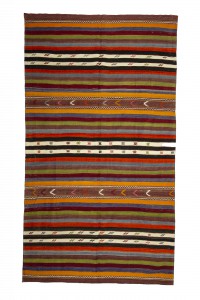 Turkish Kilim Rug Striped Vintage Rug 6x11 Feet 195,345