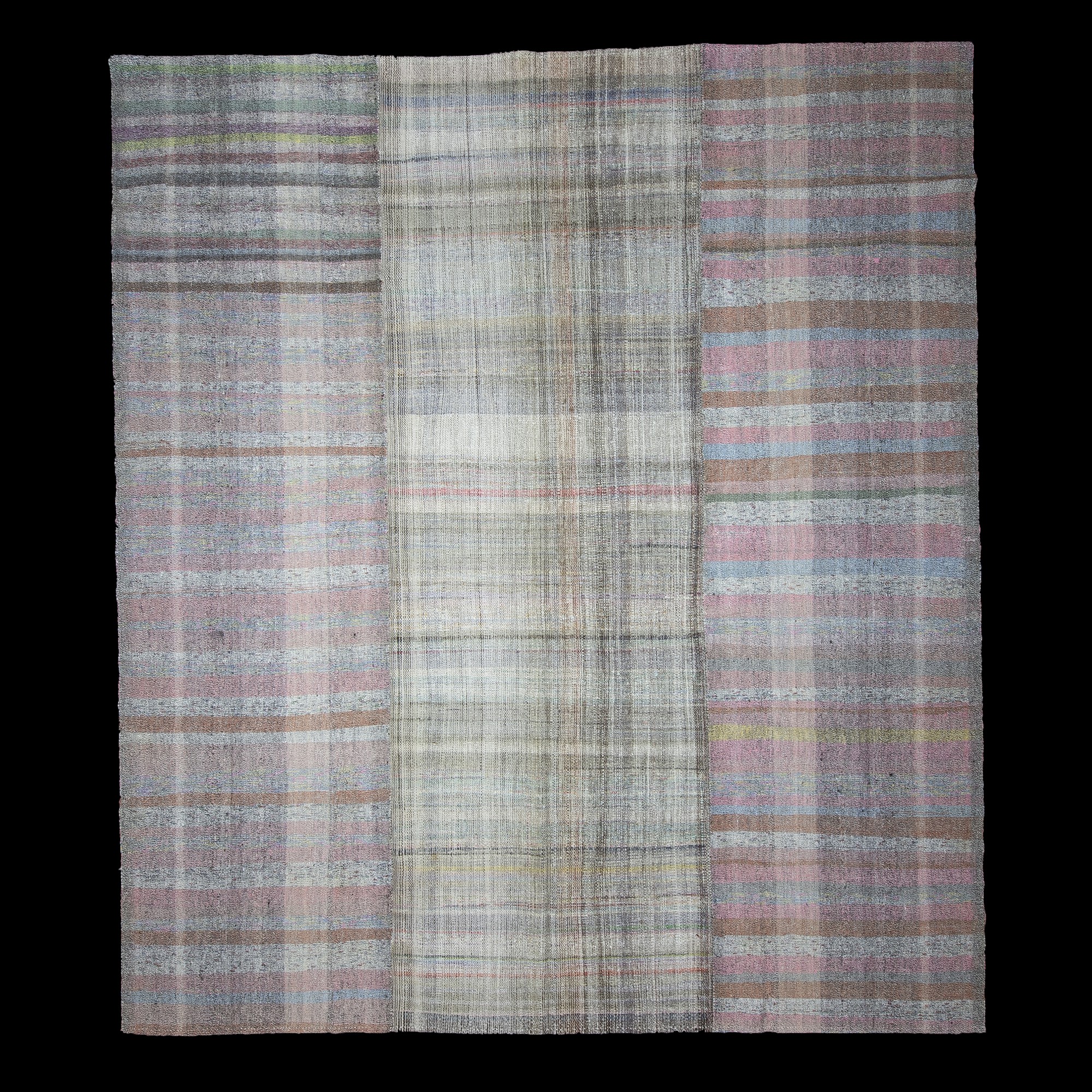 Turkish Gray Pink Striped Kilim Rug 10x11 Feet Grey Turkish Rug